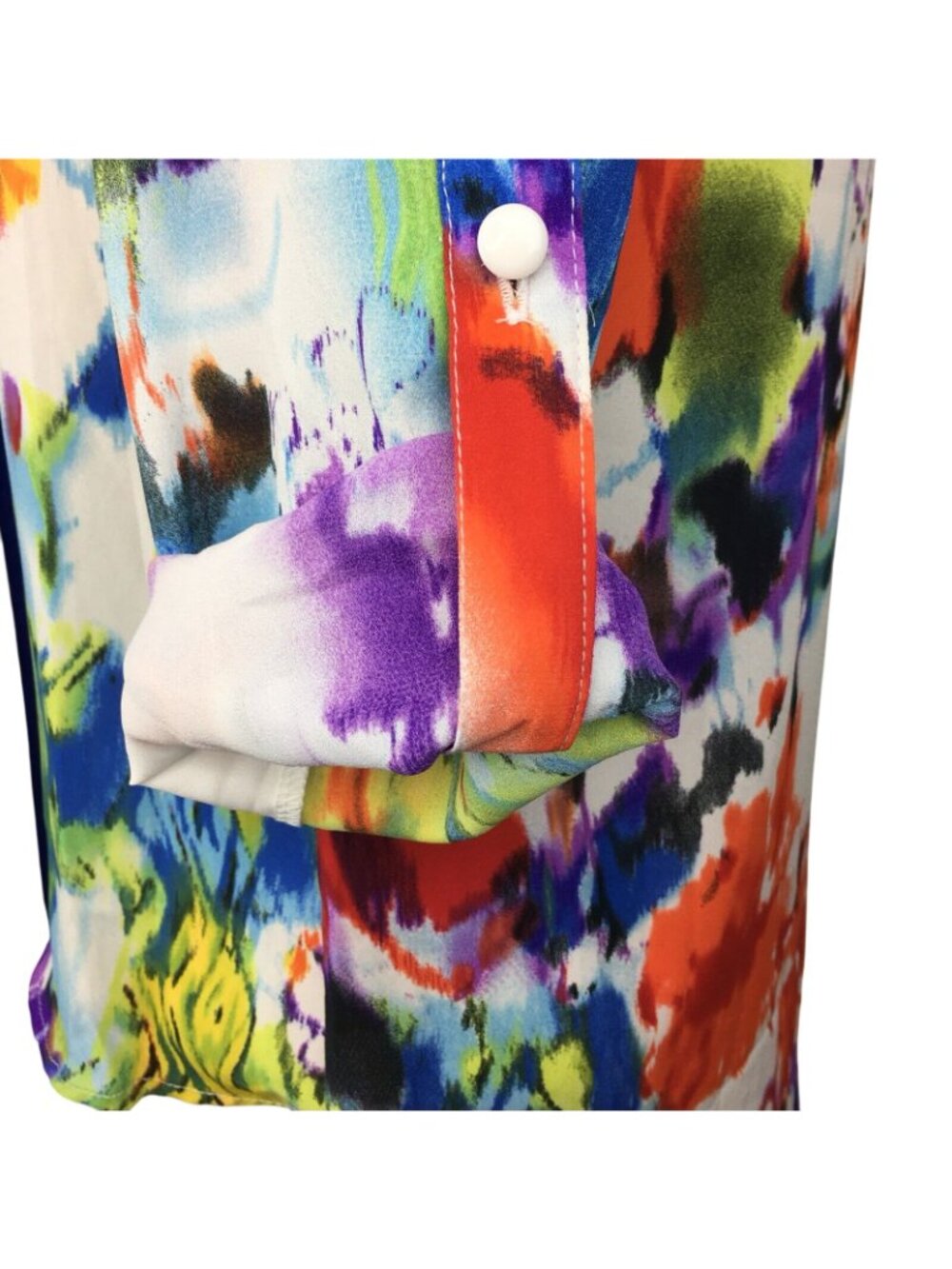 Chelsea Taylor Womens Top Small Watercolor V-neck Tab Sleeve Hi Low Hem Colorful - Picture 6 of 11